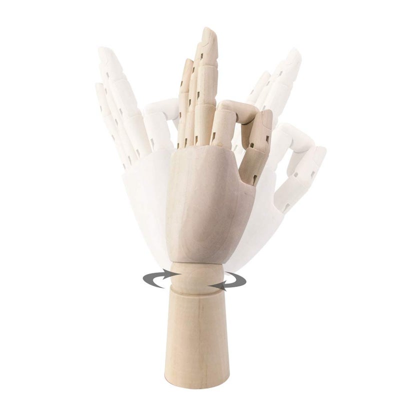 HSOMiD Flexible Wooden Artist Manikin - Moveable Hand Figure, 12 Inches, Men's Left Hand for Sketching, Drawing, Painting & Home Office Decoration - Image 5